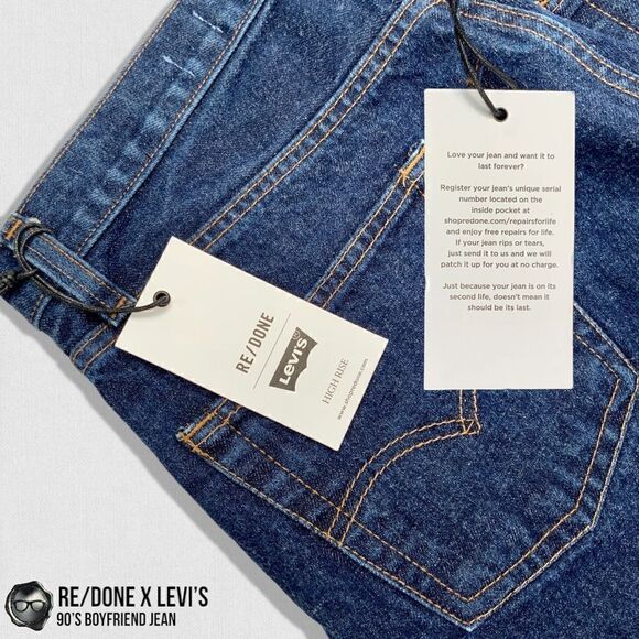 RE/DONE x LEVI’S 90’S BOYFRIEND JEAN IN INDIGO RECONSTRUCTED VINTAGE DENIM 26 - Picture 14 of 16